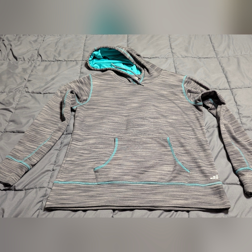 BCG Unisex Pullover Grey Heather Hoodie with teal accented stitching size Large